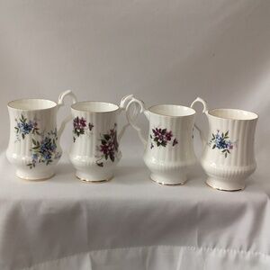 Vintage Set of Four Royal Windsor Fine Bone China Teacups Two Floral Designs